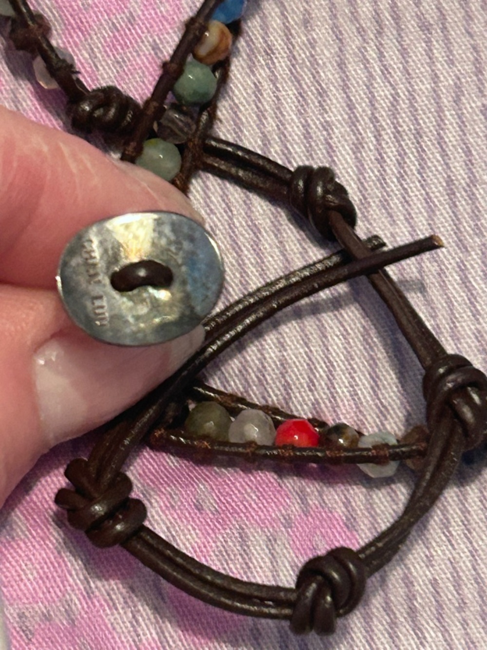 Chan Luu Brown Leather Wrap Bracelet with Multicolor Beads